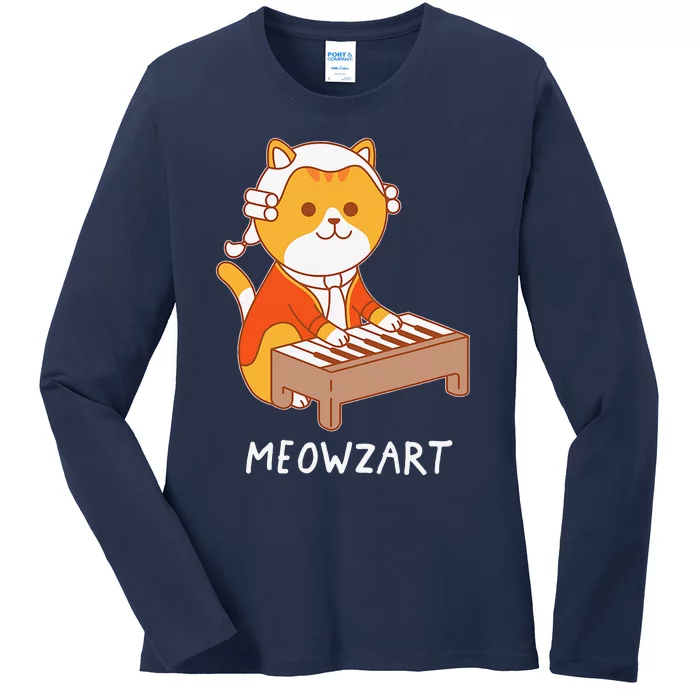 Meowzart Cat Pun Classical Music Piano Funny Ladies Long Sleeve Shirt