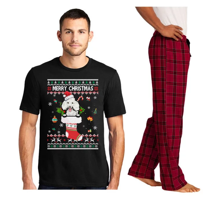 Merry Christmas Poodle In Sock Dog Funny Ugly Xmas Gift Pajama Set