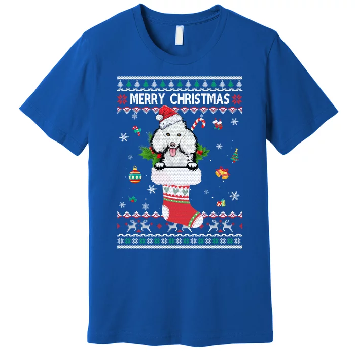 Merry Christmas Poodle In Sock Dog Funny Ugly Xmas Gift Premium T-Shirt