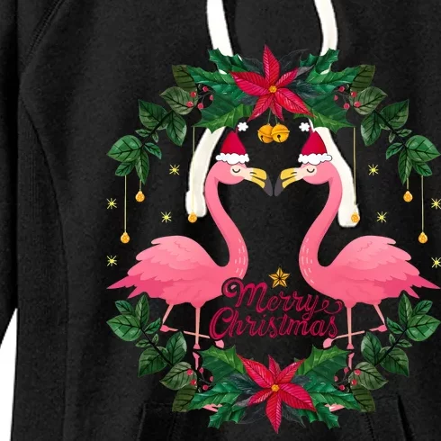 Merry Christmas Pink Flamingo Women's Fleece Hoodie