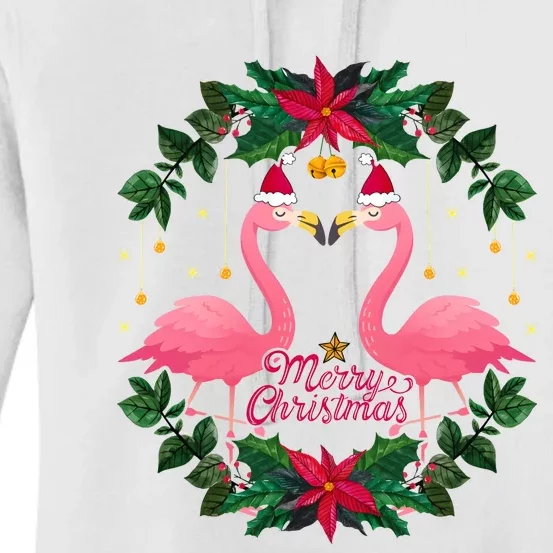 Merry Christmas Pink Flamingo Women's Pullover Hoodie