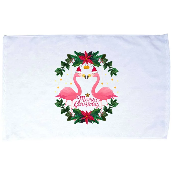 Merry Christmas Pink Flamingo Microfiber Hand Towel