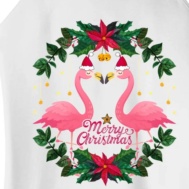 Merry Christmas Pink Flamingo Women’s Perfect Tri Rocker Tank