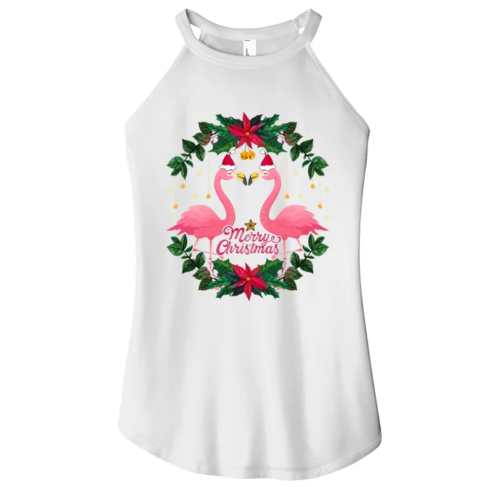 Merry Christmas Pink Flamingo Women’s Perfect Tri Rocker Tank