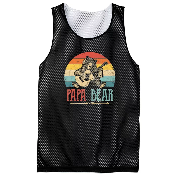 Mens Cute Papa Bear Vintage Father's Day Retro Dad Guitar Mesh Reversible Basketball Jersey Tank