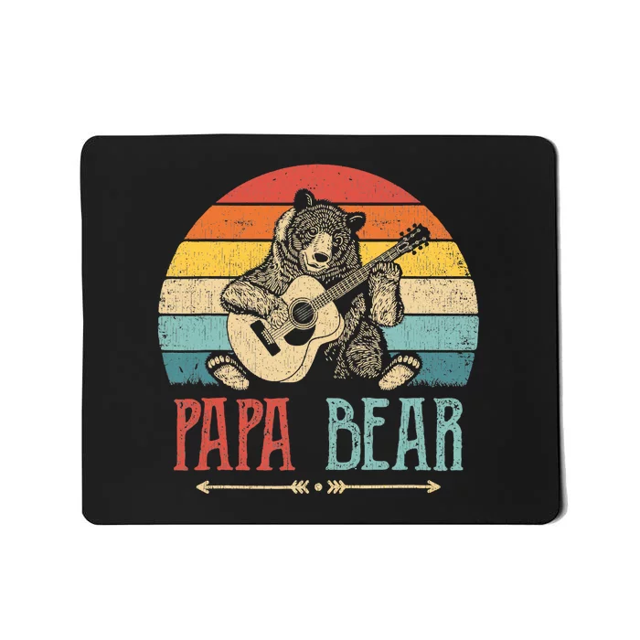 Mens Cute Papa Bear Vintage Father's Day Retro Dad Guitar Mousepad