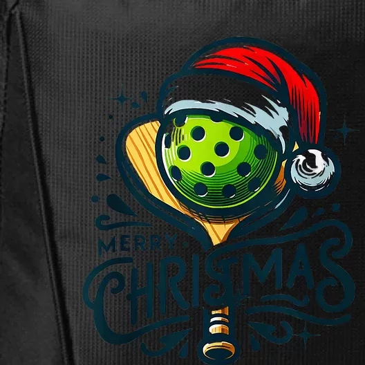 Merry Christmas Pickleball Pickle Ball and Paddle Santa Hat City Backpack