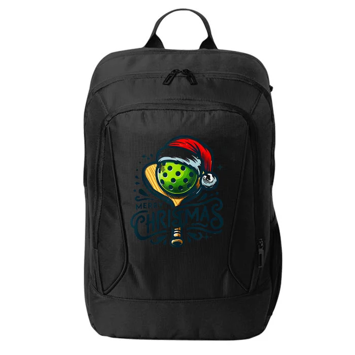 Merry Christmas Pickleball Pickle Ball and Paddle Santa Hat City Backpack