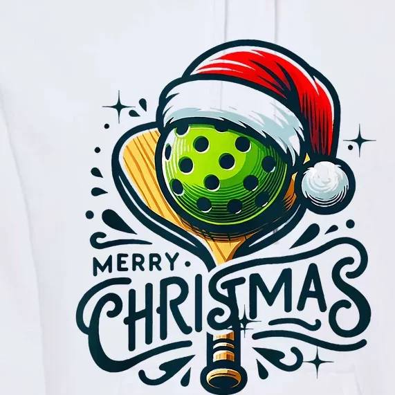 Merry Christmas Pickleball Pickle Ball and Paddle Santa Hat Premium Hoodie