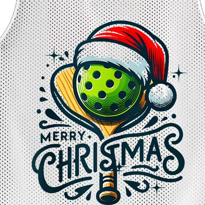 Merry Christmas Pickleball Pickle Ball and Paddle Santa Hat Mesh Reversible Basketball Jersey Tank