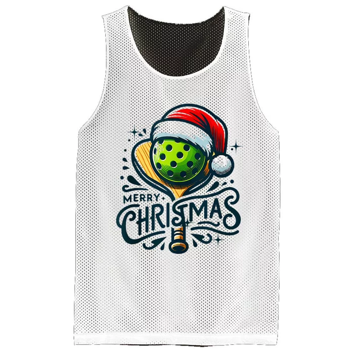 Merry Christmas Pickleball Pickle Ball and Paddle Santa Hat Mesh Reversible Basketball Jersey Tank