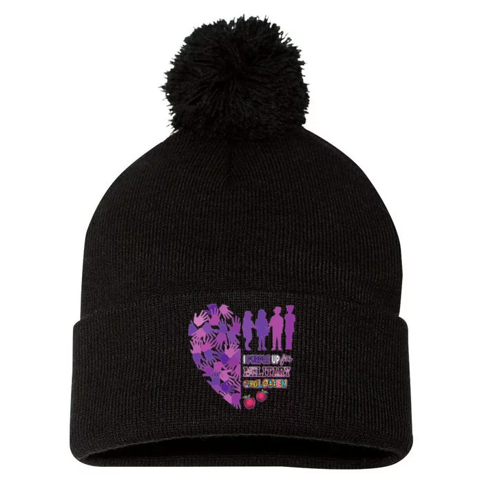 Military Child Purple Up for Military Pom Pom 12in Knit Beanie