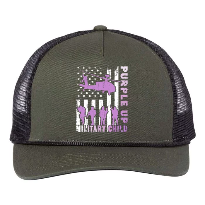 Military Child Purple Up American Flag Helicopter Retro Rope Trucker Hat Cap