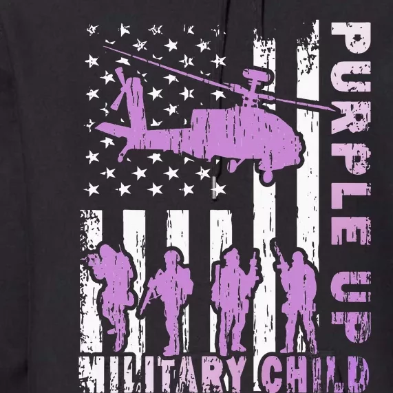 Military Child Purple Up American Flag Helicopter Premium Hoodie