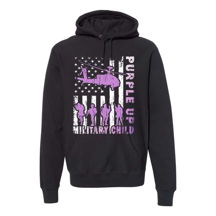 Military Child Purple Up American Flag Helicopter Premium Hoodie