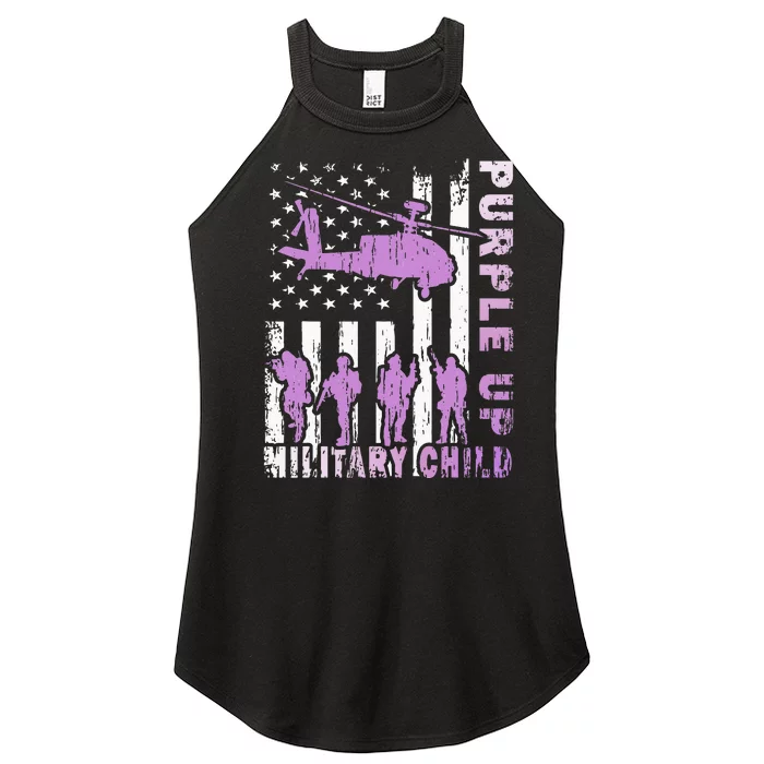 Military Child Purple Up American Flag Helicopter Women’s Perfect Tri Rocker Tank