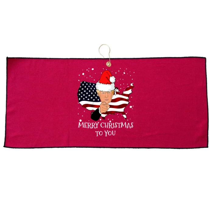 Merry Christmas President Trump Santa Hat America Flag Large Microfiber Waffle Golf Towel