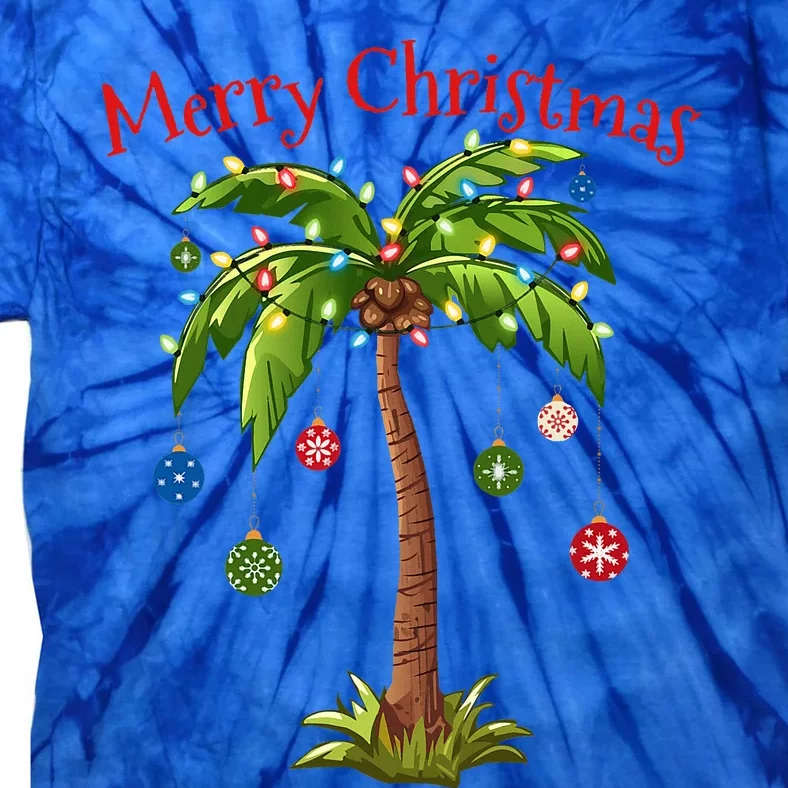 Merry Christmas Palm Tree Light Hawaiian Tropical Christmas Tie-Dye T-Shirt