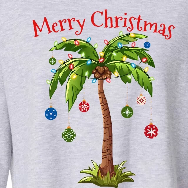 Merry Christmas Palm Tree Light Hawaiian Tropical Christmas Cropped Pullover Crew