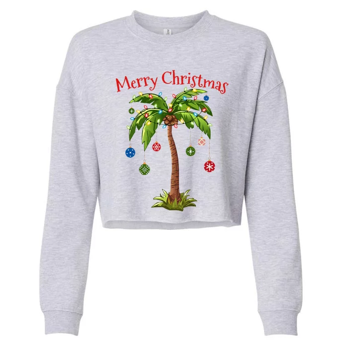 Merry Christmas Palm Tree Light Hawaiian Tropical Christmas Cropped Pullover Crew