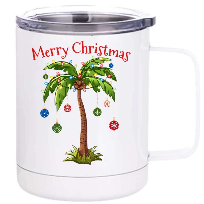 Merry Christmas Palm Tree Light Hawaiian Tropical Christmas Front & Back 12oz Stainless Steel Tumbler Cup