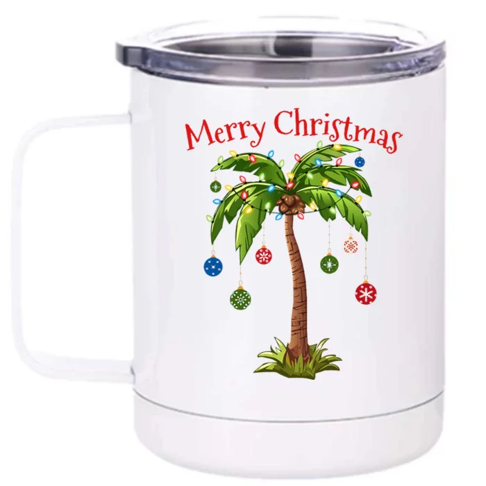 Merry Christmas Palm Tree Light Hawaiian Tropical Christmas Front & Back 12oz Stainless Steel Tumbler Cup