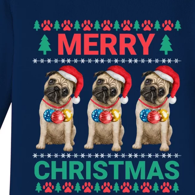 Merry Christmas Pug Puppy Cute Xmas Pug Lover Funny Gift Baby Long Sleeve Bodysuit