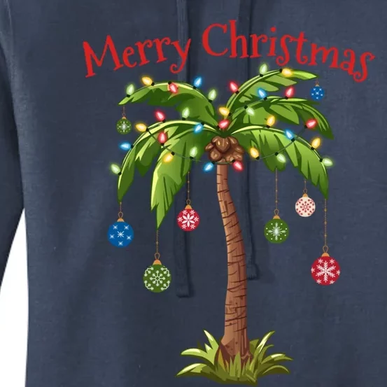 Merry Christmas Palm Tree Light Hawaiian Tropical Christmas Gift Women's Pullover Hoodie