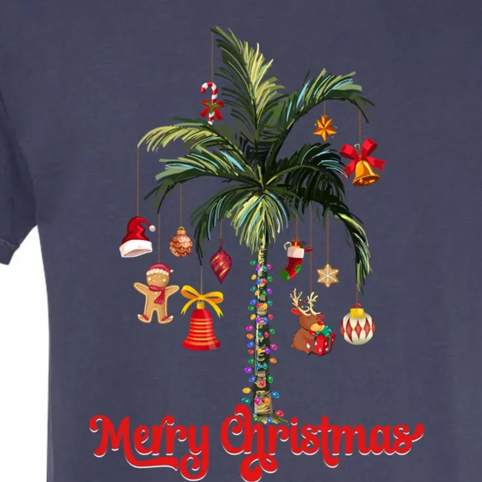 Merry Christmas Palm Tree Light Hawaiian Tropical Christmas Funny Gift Garment-Dyed Heavyweight T-Shirt