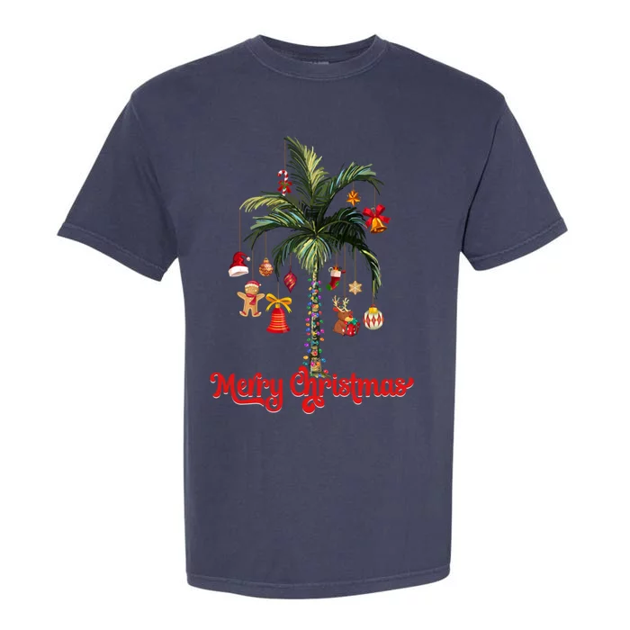 Merry Christmas Palm Tree Light Hawaiian Tropical Christmas Funny Gift Garment-Dyed Heavyweight T-Shirt