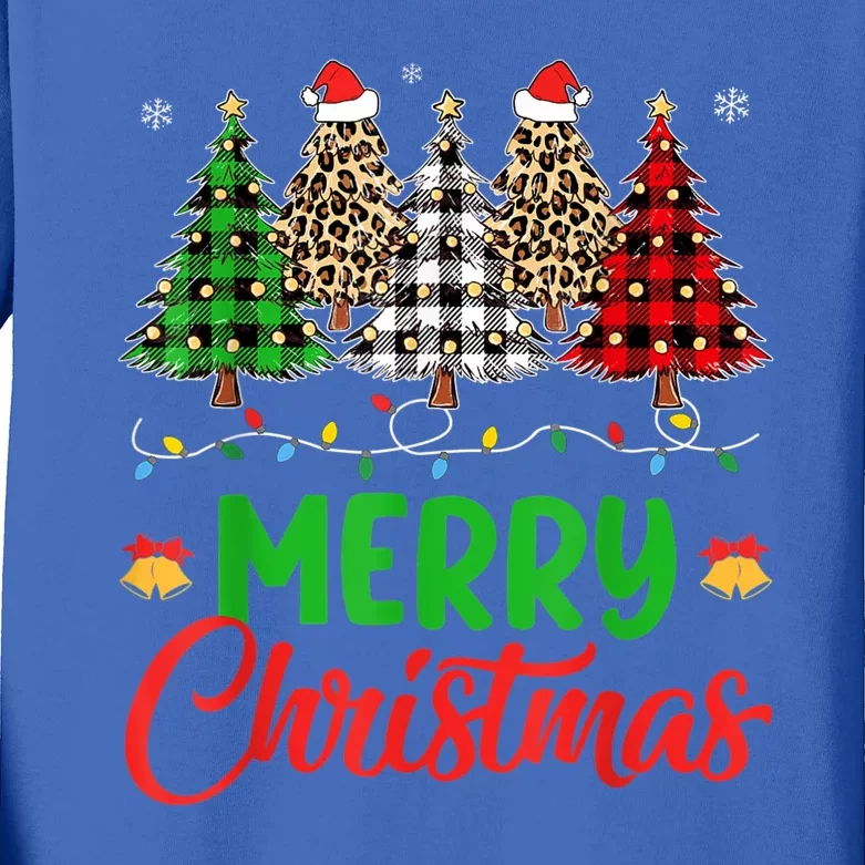 Merry Christmas Plaid Trees Kids Long Sleeve Shirt