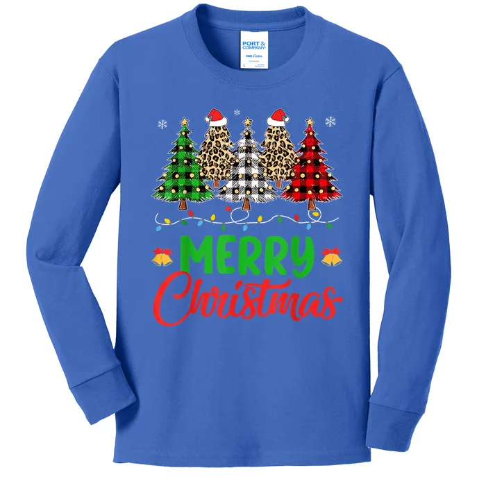 Merry Christmas Plaid Trees Kids Long Sleeve Shirt