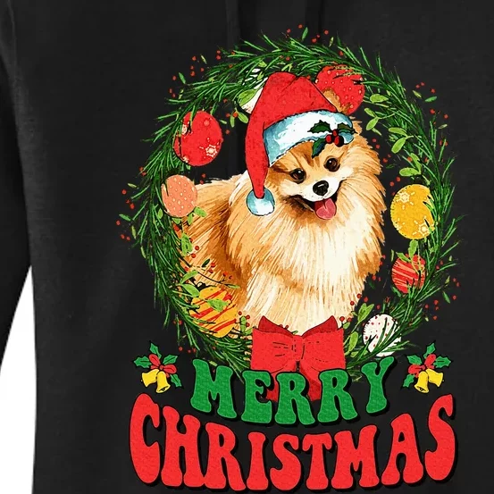 Merry Christmas Pomeranian Santa Dog Lover Ugly Sweater Xmas Women's Pullover Hoodie