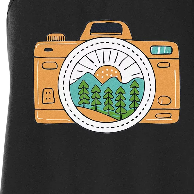 Mountains Camera Photographer Hiking Traveller Women's Racerback Tank