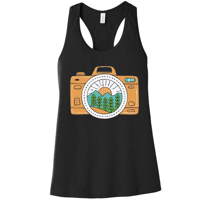 Mountains Camera Photographer Hiking Traveller Women's Racerback Tank