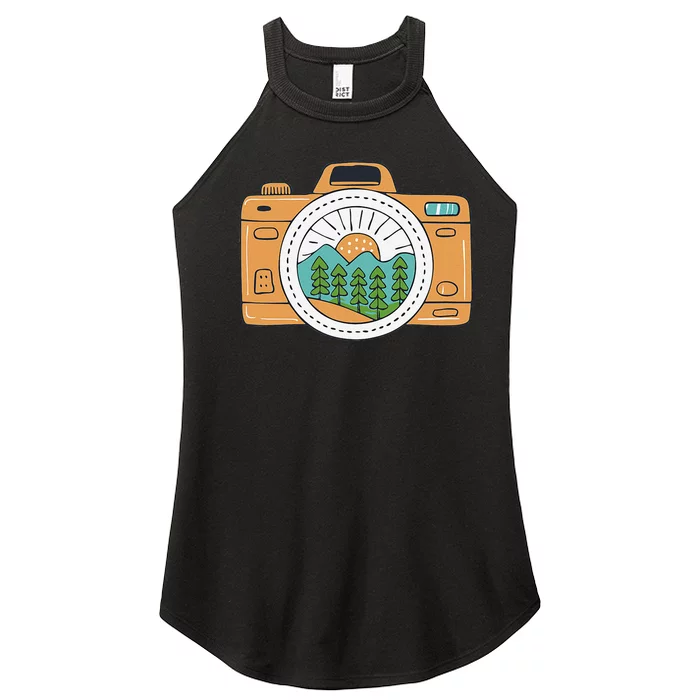 Mountains Camera Photographer Hiking Traveller Women’s Perfect Tri Rocker Tank