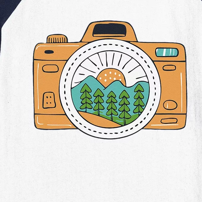 Mountains Camera Photographer Hiking Traveller Baseball Sleeve Shirt