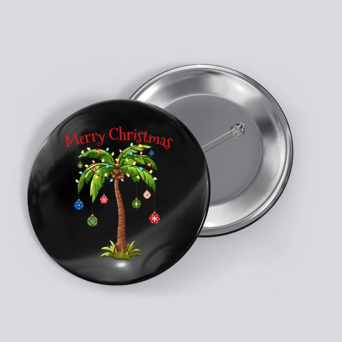 Merry Christmas Palm Tree Light Hawaiian Tropical Christmas Button