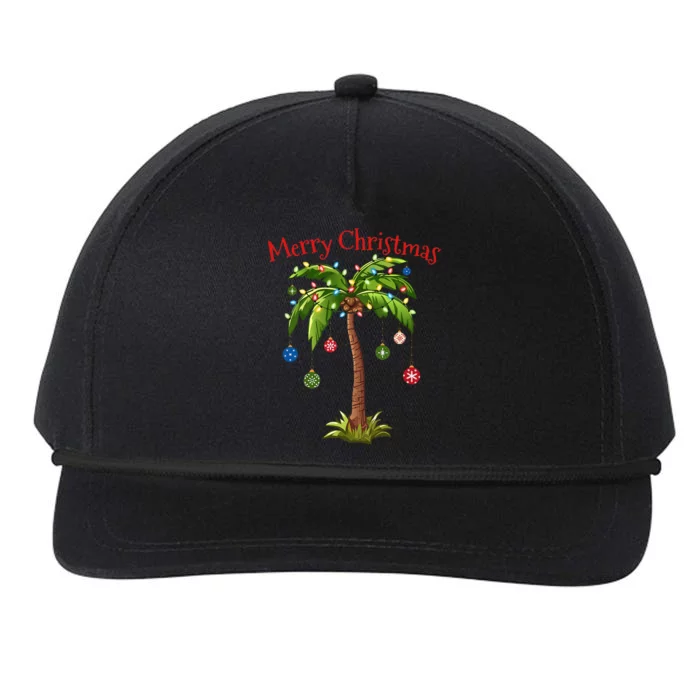 Merry Christmas Palm Tree Light Hawaiian Tropical Christmas Snapback Five-Panel Rope Hat