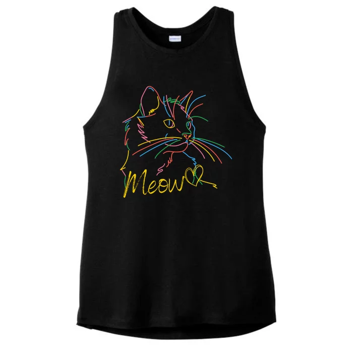 Meow Colorful Pet Cat Cute Ladies Tri-Blend Wicking Tank