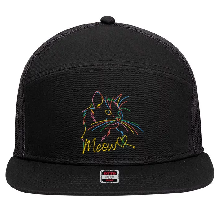 Meow Colorful Pet Cat Cute 7 Panel Mesh Trucker Snapback Hat