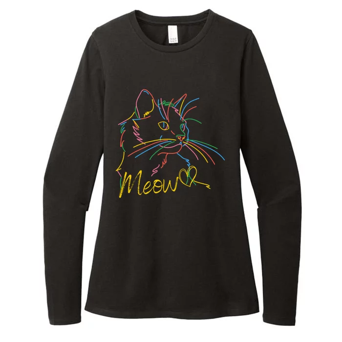 Meow Colorful Pet Cat Cute Womens CVC Long Sleeve Shirt