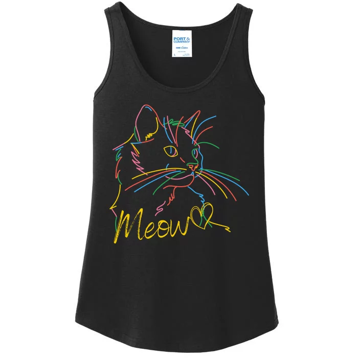 Meow Colorful Pet Cat Cute Ladies Essential Tank