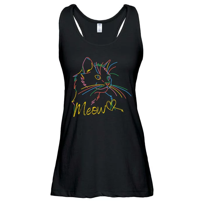 Meow Colorful Pet Cat Cute Ladies Essential Flowy Tank