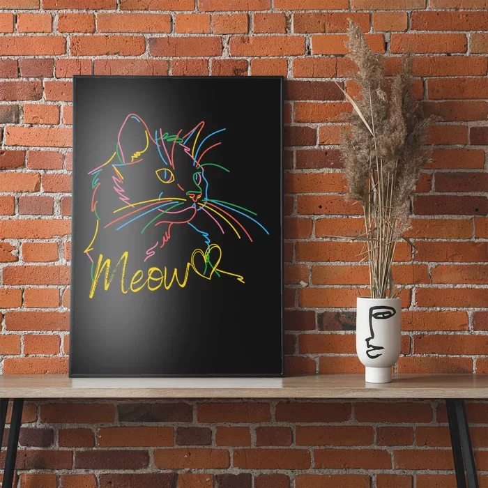 Meow Colorful Pet Cat Cute Poster