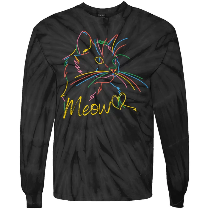 Meow Colorful Pet Cat Cute Tie-Dye Long Sleeve Shirt