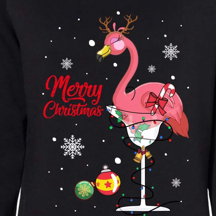 Merry Christmas Pink Flamingo Wine Ing Lights Xmas Tree Funny Gift Womens California Wash Sweatshirt