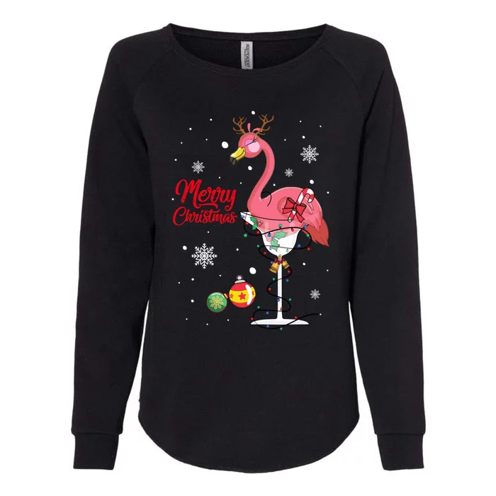 Merry Christmas Pink Flamingo Wine Ing Lights Xmas Tree Funny Gift Womens California Wash Sweatshirt