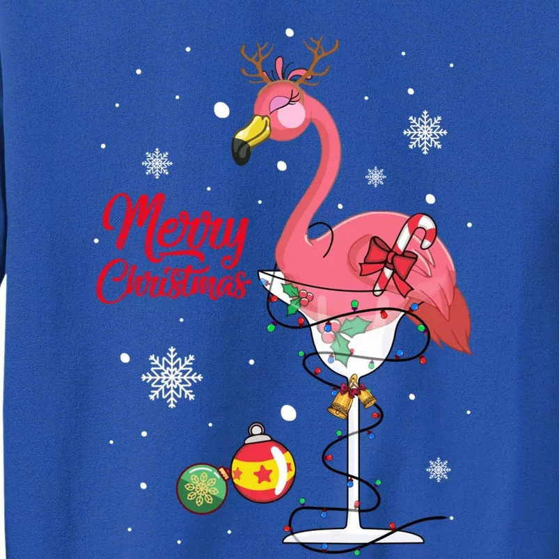 Merry Christmas Pink Flamingo Wine Ing Lights Xmas Tree Funny Gift Sweatshirt