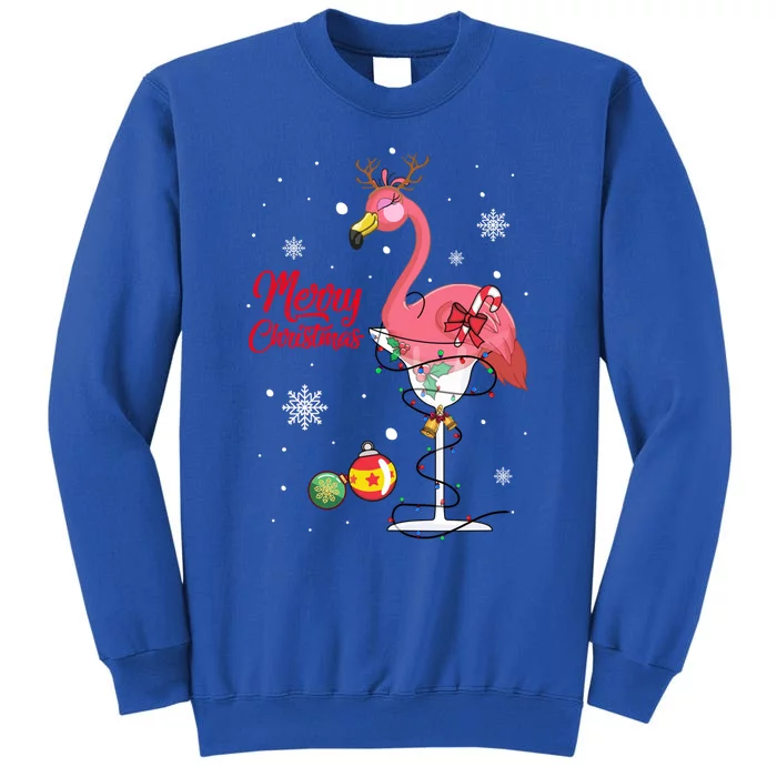 Merry Christmas Pink Flamingo Wine Ing Lights Xmas Tree Funny Gift Sweatshirt